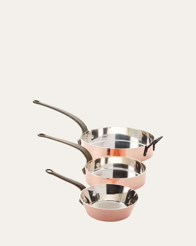 Solid Copper Silver-Lined Pans, Set of 3